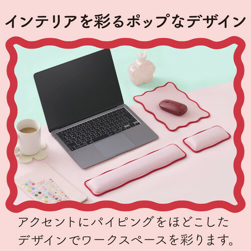 ELECOM（エレコム）リストレスト パームレスト ショートサイズ 手首 負担軽減 ウェーブデザイン 【 マウス テンキー 等操作の負担軽減 】 ピンク MOH-UKS01PN