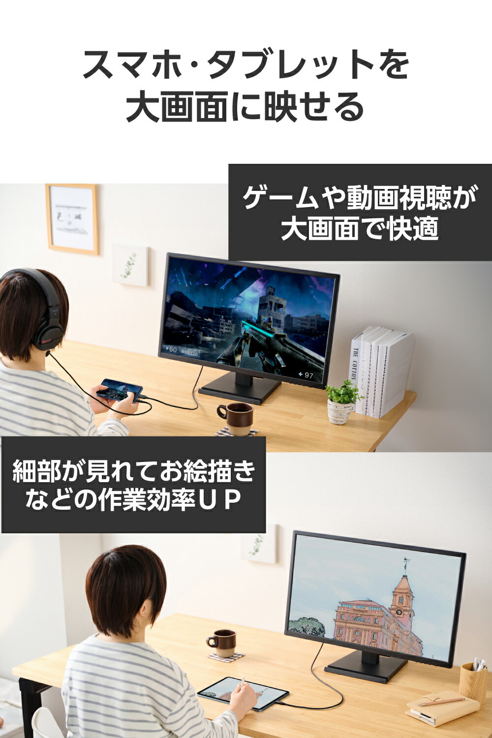 ELECOM（エレコム）USB-C HDMI 変換ケーブル 2m 4K/60Hz対応 ( Windows MacBook Chromebook Android iPhone iPad ) ミラーリング 映像出力 ブラック DH-CHDMI20BK