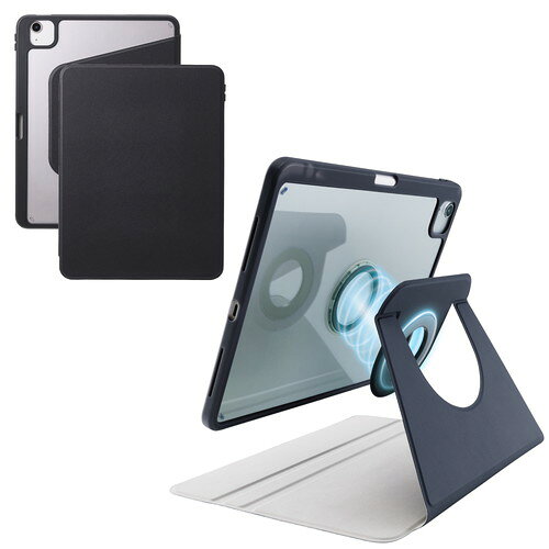 ELECOM（エレコム）iPad Air ケース 11インチ ( M3 / M2 ) 10.9インチ 第5世代 第4世代 マグネット着脱フラップ カバー 360度回転 Apple Pencil収納 2段階スタンド ブラック TB-A25MMG360BK