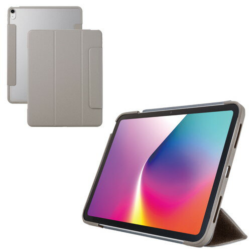 ELECOM（エレコム）iPad Air ケース 13インチ ( M3 / M2 ) マグネット式フラップ カバー 2アングル スタンド オートスリープ機能 軽量 薄型 背面クリア グレージュ TB-A25XWVFCGB