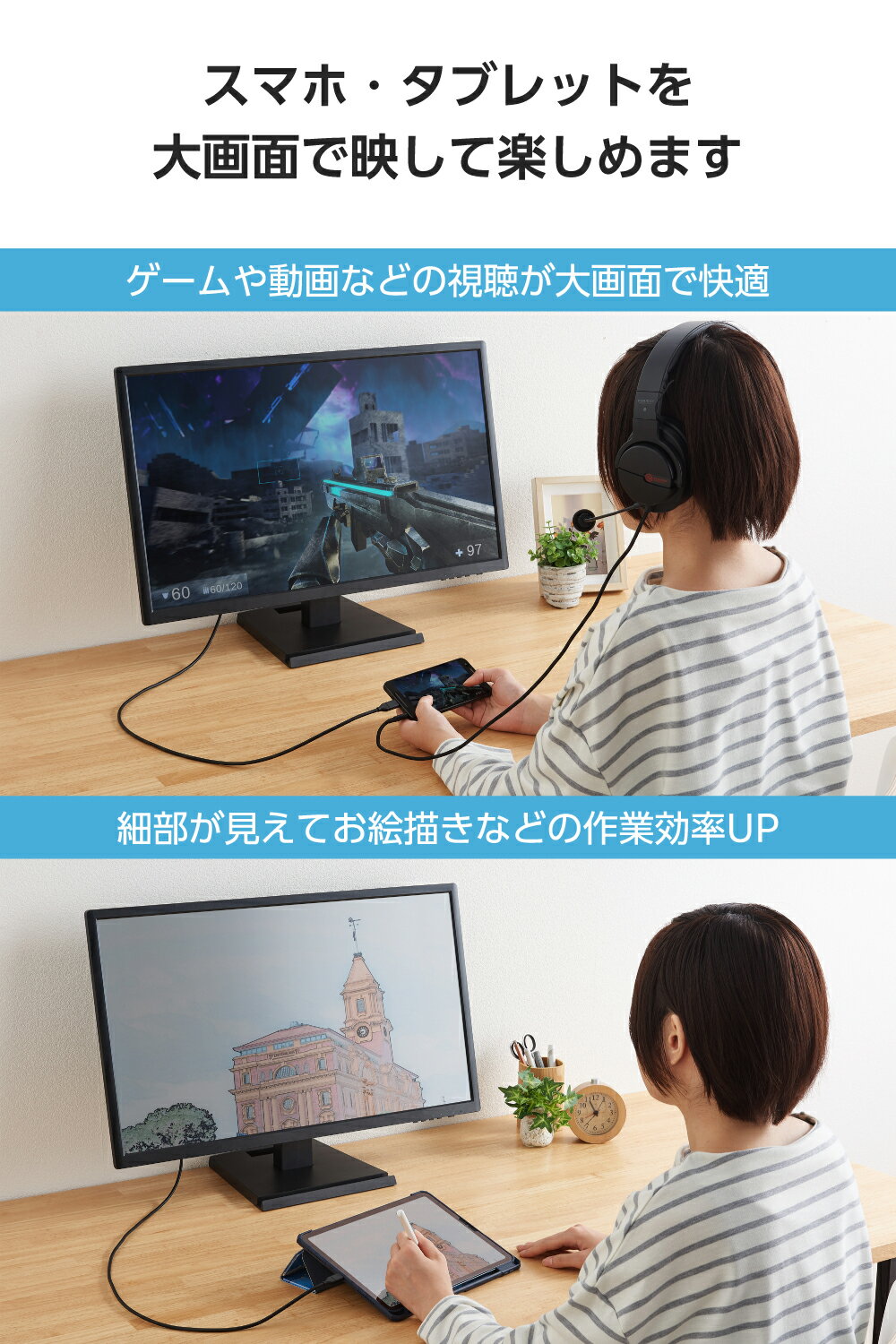 ELECOM（エレコム） USB-C HDMI 変換ケーブル 1m 柔らかく取り回しやすい 4K/60Hz対応 ( Windows MacBook Chromebook Android iPhone iPad ) ミラーリング 映像出力 ブラック MPA-CHDMIY10BK3 3