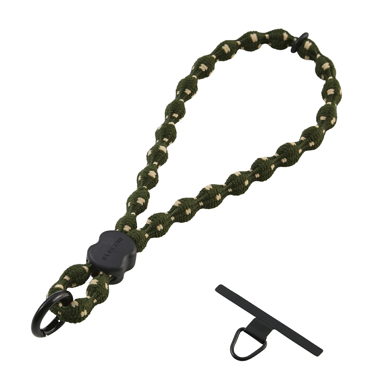 ELECOM（エレコム）スマホストラップ ハンドストラップ 手首用 全機種対応 落下・紛失防止 やわらか伸縮タイプ 特許こぶ型ひも 軽量 ストラップホールシート付属 AIRFLEX カーキ P-STHSTKH