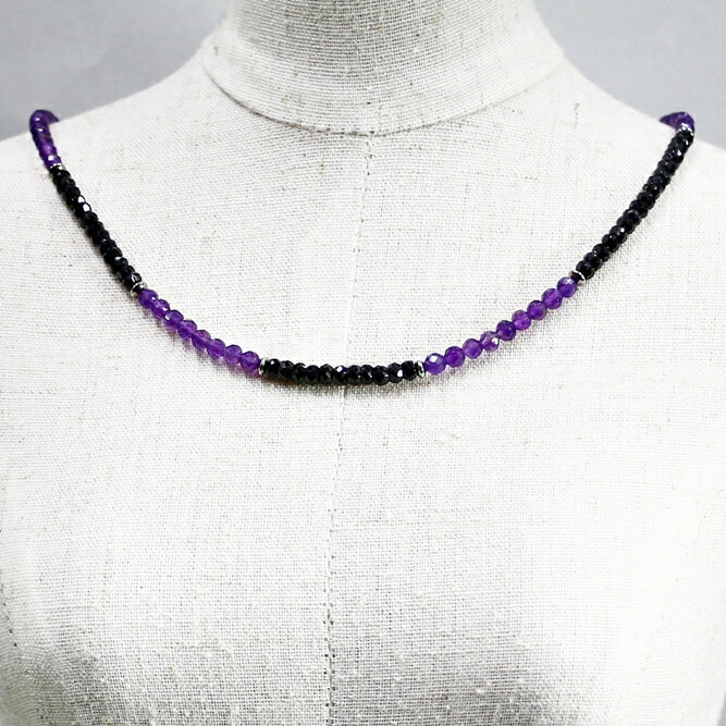 ネックレス 天然石 アメシスト スピネル パープル ブラック ハンドメイド 日本製 パワーストーン シルバー925 天然石 MADE IN JAPAN ミックス ネックレス メンズ シンプル ネックレス レディース おしゃれ アクセサリー M&R エムアンドアール 送料無料