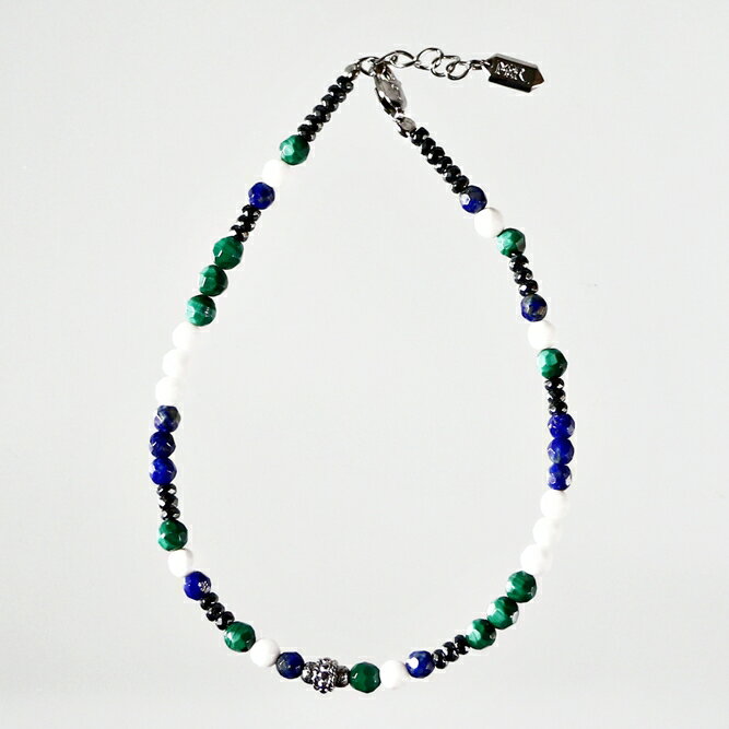 アンクレット 天然石 ラピス・ラズリ マラカイト アゲート ブルー グリーン ホワイト ハンドメイド 日本製 パワーストーン シルバー925 ビーズ 天然石 MADE IN JAPAN ミックス メンズ シンプル レディース おしゃれ アクセサリー M&R エムアンドアール 送料無料