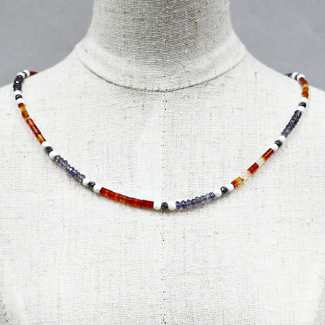 ネックレス 天然石 アゲート アイオライト オレンジ ブルー ホワイト ハンドメイド 日本製 パワーストーン シルバー925 ビーズ 天然石 MADE IN JAPAN ミックス ネックレス メンズ シンプル ネックレス レディース おしゃれ アクセサリー M&R エムアンドアール 送料無料