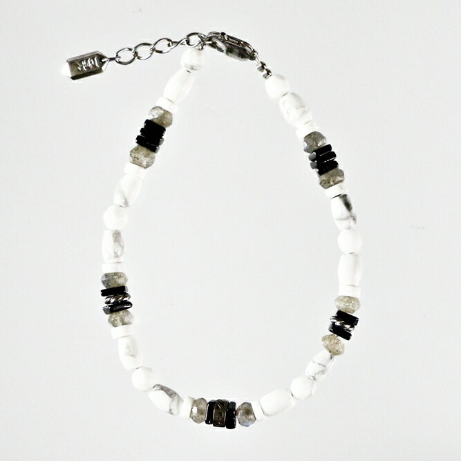 ブレスレット 天然石 ハウライト ラブラドライト ホワイト グレー ハンドメイド 日本製 パワーストーン シルバー925 ビーズ 天然石 MADE IN JAPAN ミックス ブレスレット メンズ シンプル ブレスレット レディース おしゃれ アクセサリー M&R エムアンドアール 送料無料