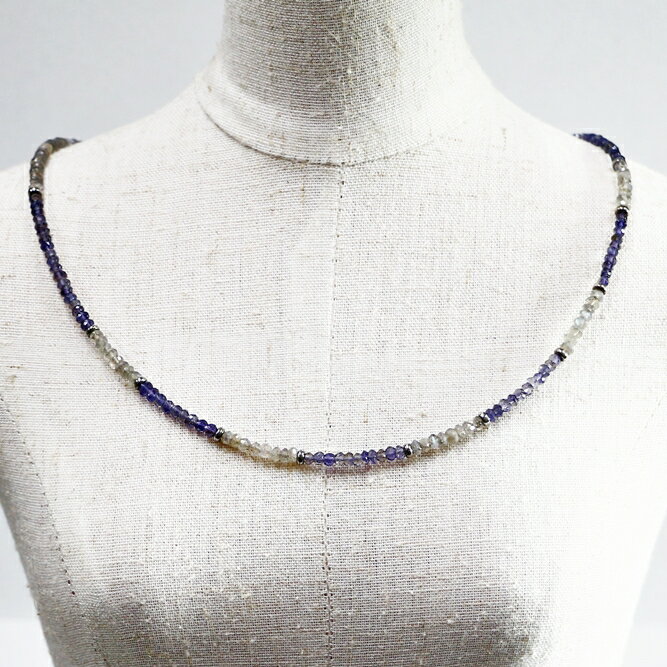 ネックレス 天然石 アイオライト ラブラドライト ブルー ハンドメイド 日本製 パワーストーン シルバー925 ビーズ 天然石 MADE IN JAPAN ミックス ネックレス メンズ シンプル ネックレス レディース おしゃれ アクセサリー M&R エムアンドアール 送料無料