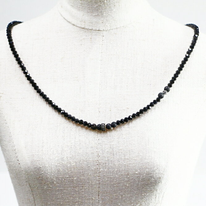 ネックレス 天然石 スピネル 溶岩 ブラック ハンドメイド 日本製 パワーストーン シルバー925 ビーズ 天然石 MADE IN JAPAN ミックス ネックレス メンズ シンプル ネックレス レディース おしゃれ アクセサリー M&R エムアンドアール 送料無料