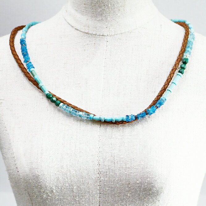 ネックレス 天然石 ターコイズ アパタイト ブルー ハンドメイド 日本製 パワーストーン シルバー925 ビーズ 天然石 MADE IN JAPAN ミックス ネックレス メンズ シンプル ネックレス レディース おしゃれ アクセサリー M&R エムアンドアール 送料無料