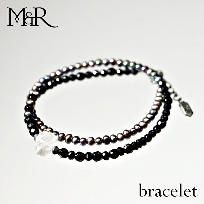 2連ブレスレット 天然石 パール クオーツ ブラック ハンドメイド 日本製 パワーストーン シルバー925 ビーズ 天然石 MADE IN JAPAN ミックス ブレスレット メンズ シンプル ブレスレット レディース おしゃれ アクセサリー M&R エムアンドアール 送料無料
