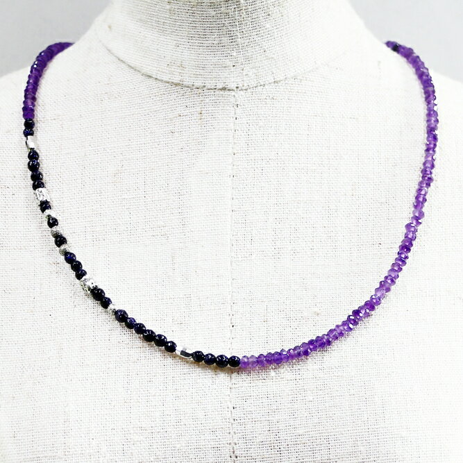 ネックレス 天然石 アメジスト ブルーサンドストーン パープル ハンドメイド 日本製 パワーストーン シルバー925 ビーズ 天然石 MADE IN JAPAN ミックス ネックレス メンズ シンプル ネックレス レディース おしゃれ アクセサリー M&R エムアンドアール 送料無料