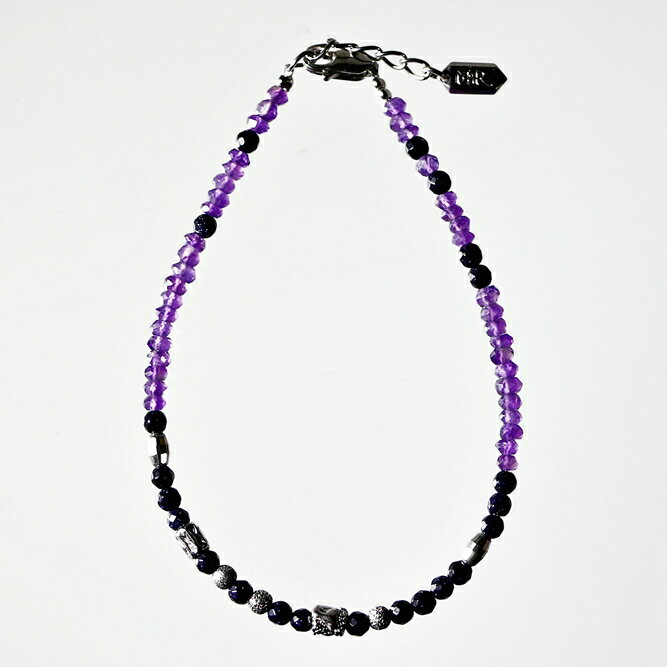 ブレスレット 天然石 アメジスト ブルーサンドストーン パープル ハンドメイド 日本製 パワーストーン シルバー925 ビーズ 天然石 MADE IN JAPAN ミックス ブレスレット メンズ シンプル ブレスレット レディース おしゃれ アクセサリー M&R エムアンドアール 送料無料