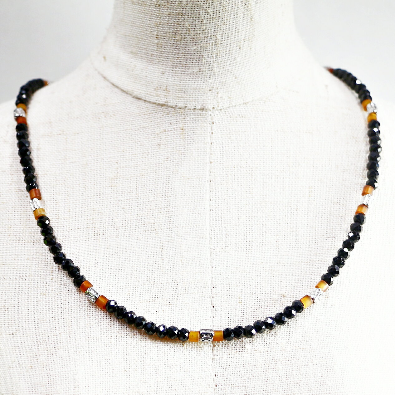 ネックレス 天然石 スピネル ボーン ブラック ハンドメイド 日本製 パワーストーン シルバー925 ビーズ 天然石 MADE IN JAPAN ミックス ネックレス メンズ シンプル ネックレス レディース おしゃれ アクセサリー M&R エムアンドアール 送料無料