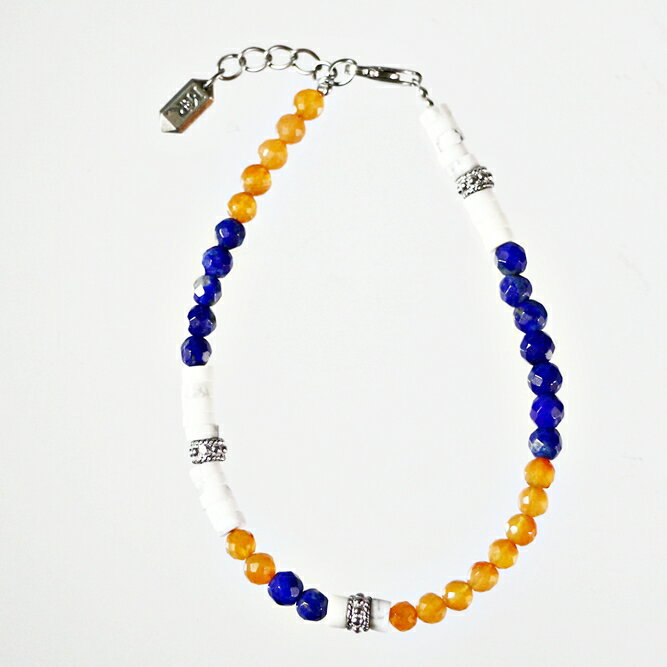 ブレスレット 天然石 カーネリアン ラピス・ラズリ ハウライト オレンジ ブルー 青 白 ハンドメイド 日本製 パワーストーン シルバー925 天然石 MADE IN JAPAN ミックス ブレスレット メンズ シンプル レディース おしゃれ アクセサリー M&R エムアンドアール 送料無料