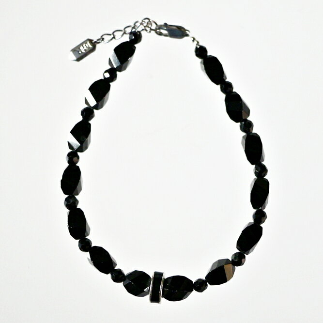 ブレスレット 天然石 ブラックスピネル ブラック 黒 ホワイト 白 ハンドメイド 日本製 パワーストーン シルバー925 ビーズ 天然石 MADE IN JAP...