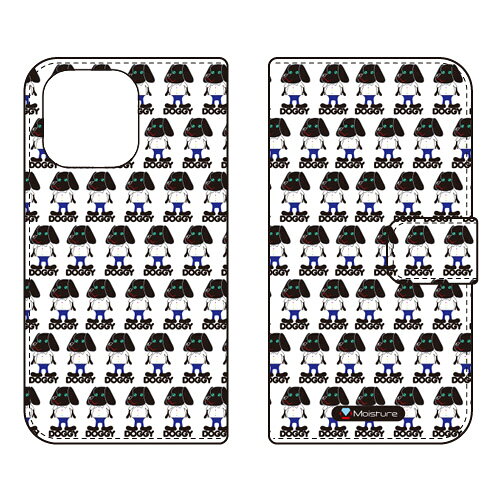 手帳型スマートフォンケース Moisture 「Doggy Runnin Pattern」 iPhone 15 Pro Max SECOND SKIN ケース カバー スマホケース 送料無料 耐衝撃 プリント 保護 衝撃吸収