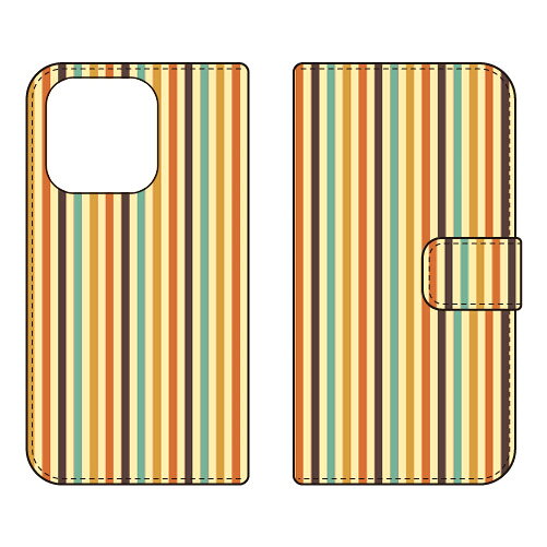 手帳型スマートフォンケース ストライプコレクション グリーン＆イエロー iPhone 15 Pro Coverfull ケース カバー スマホケース 送料無料 耐衝撃 プリント 保護 衝撃吸収