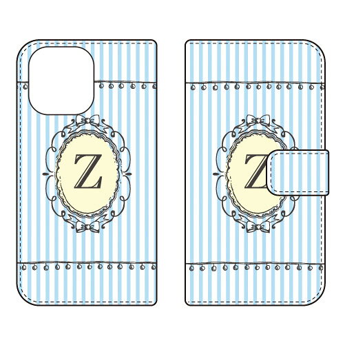 手帳型スマートフォンケース Cf LTD イニシャル アルファベット Z （サックス） iPhone 16 Pro Max Coverfull ケース カバー スマホケース 送料無料 耐衝撃 プリント 保護 衝撃吸収