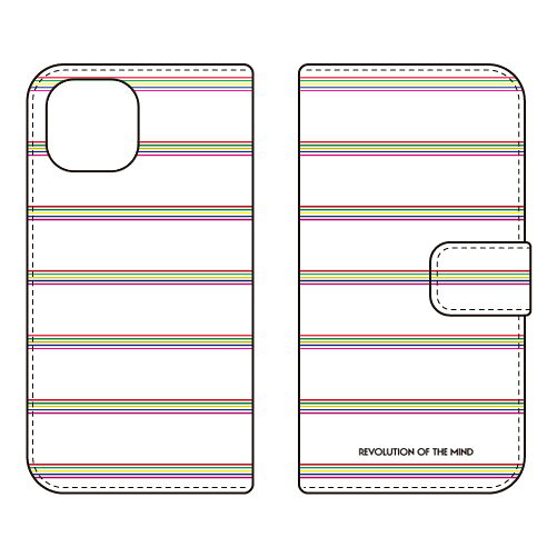 手帳型スマートフォンケース Multi border ホワイト design by ROTM iPhone 15 SECOND SKIN ケース カバー スマホケース 送料無料 耐衝撃 プリント 保護 衝撃吸収