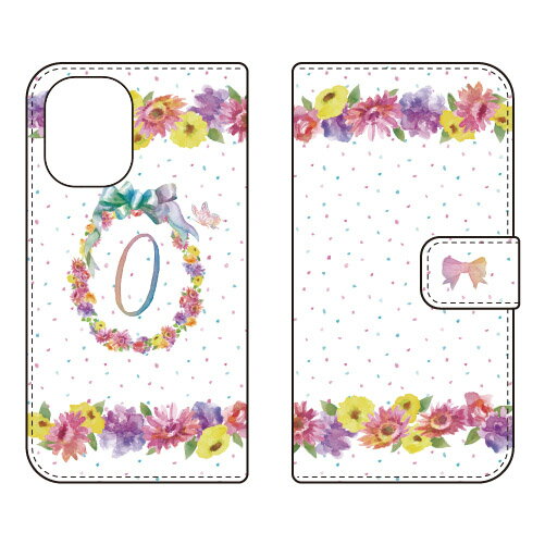 手帳型スマートフォンケース Cf LTD イニシャル パステルフラワー O iPhone 16 Coverfull ケース カバー スマホケース 送料無料 耐衝撃 プリント 保護 衝撃吸収(2.0)