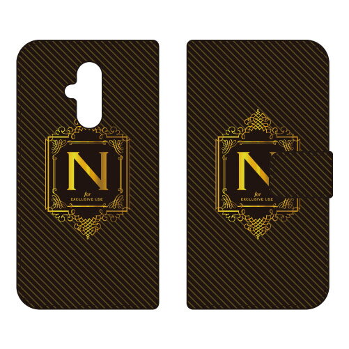 手帳型スマートフォンケース Cf LTD ラグジュアリー イニシャル アルファベット N （ゴールドイエロー） らくらくスマートフォン F-52B docomo Coverfull らくらくスマートフォン f-52b ケース らくらくスマートフォン f-52b カバー らくらく スマホ 送料無料