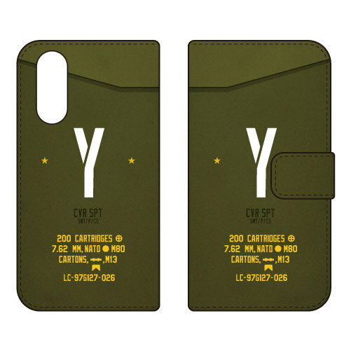 Rakuten - 手帳型スマートフォンケース Cf LTD ミリタリー イニシャル アルファベット Y （カーキ） arrows We2 F-52E FCG02 A402FC Coverfull ケース カバー スマホケース 送料無料 耐衝撃 プリント 保護 衝撃吸収