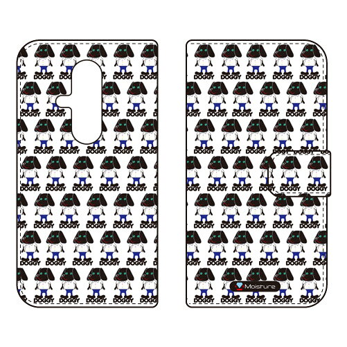 手帳型スマートフォンケース Moisture 「Doggy Runnin Pattern」 らくらくスマートフォン F-53E SECOND SKIN ケース カバー スマホケース 送料無料 耐衝撃 プリント 保護 衝撃吸収