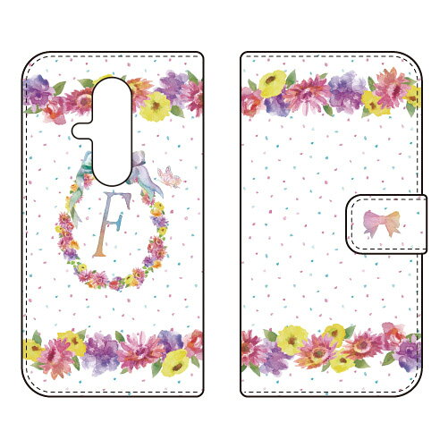 手帳型スマートフォンケース Cf LTD イニシャル パステルフラワー F らくらくスマートフォン F-53E Coverfull ケース カバー スマホケース 送料無料 耐衝撃 プリント 保護 衝撃吸収
