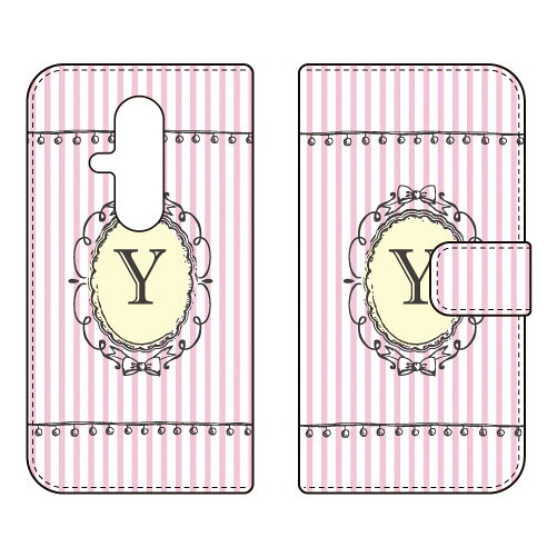 Rakuten - 手帳型スマートフォンケース Cf LTD イニシャル アルファベット Y （ピンク） らくらくスマートフォン F-53E Coverfull ケース カバー スマホケース 送料無料 耐衝撃 プリント 保護 衝撃吸収