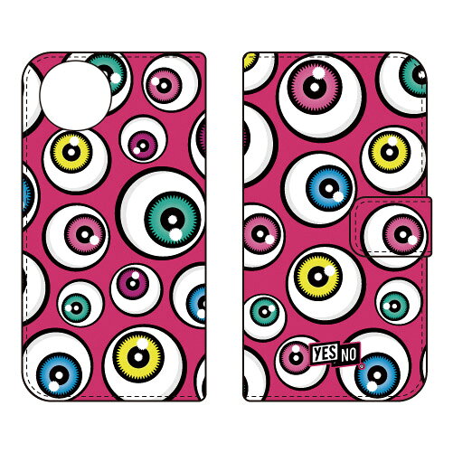 手帳型スマートフォンケース アイズ ピンク AQUOS wish5 SH-52F A502SH SH-M32 YESNO ケース カバー スマホケース 送料無料 耐衝撃 プリント 保護 衝撃吸収