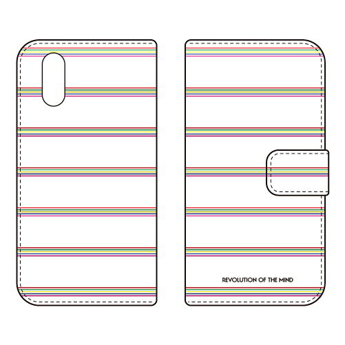 手帳型スマートフォンケース Multi border ホワイト design by ROTM シンプルスマホ6 A201SH SECOND SKIN ケース カバー スマホケース 送料無料 耐衝撃 プリント 保護 衝撃吸収