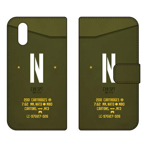 Rakuten - 手帳型スマートフォンケース Cf LTD ミリタリー イニシャル アルファベット N （カーキ） シンプルスマホ6 A201SH Coverfull ケース カバー スマホケース 送料無料 耐衝撃 プリント 保護 衝撃吸収