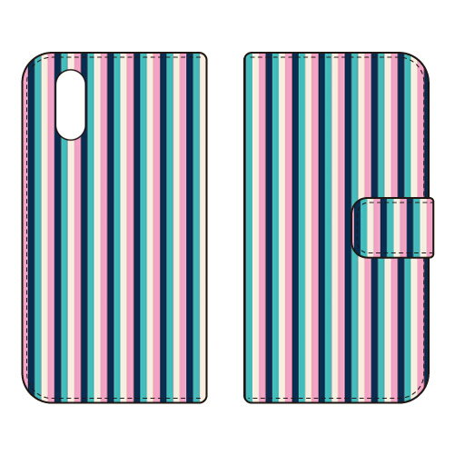 樂天商城 - 手帳型スマートフォンケース ストライプコレクション ネイビー＆ピンク シンプルスマホ6 A201SH Coverfull ケース カバー スマホケース 送料無料 耐衝撃 プリント 保護 衝撃吸収