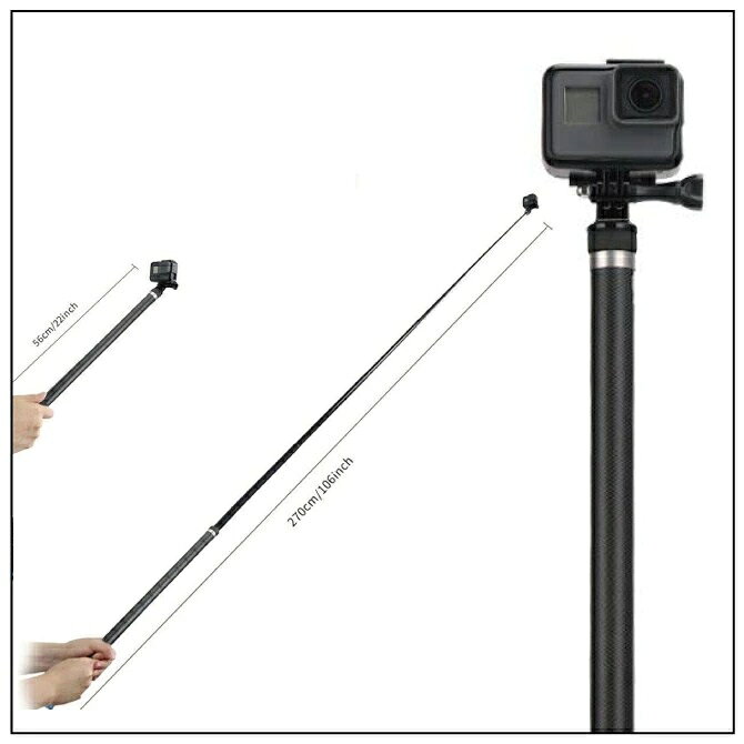 TELESIN GP-MNP-270 自撮り棒 超長 2.7m 270cm 炭素繊維 高所撮影 超軽量 伸縮 180°回転 折りたたみ式 セルフィー GoPro HERO10 / 9 / 8 Insta360 DJI xiaomi Yi SJCAM Sony アクションカメラ 人気 オススメ 便利グッズ 送料無料 - 3