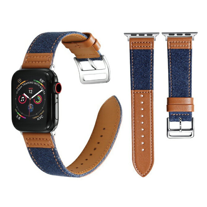 ●在庫限り特価●Apple Watch アップルウォッチ Jean nylon + Leather stripe belt ジーン ナイロン + レザー ストライプ ベルト ウォッチベルト アップルウォッチストラップ デニム素材風 オリジナル ナイロン バンド 組み合わせ 大人 メンズ レディース 送料無料