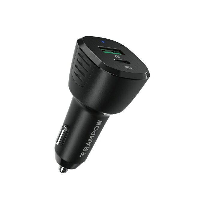 RAMPOW RBB02 Black 37.5W Type-C USB A 2 port Car Charger 37.5W タイプ-C USB A 2 ポートカー チャージャー PD Power Delievry パワー デリバリー Quick Charge クイック チャージ LEDライト付き 車載 車 送料無料