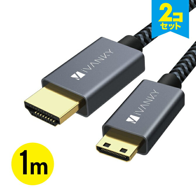 【2本セット】 iVANKY VBA29 1m Gray Black Mini HDMI to HDMI Cable 4K@60Hz ハイスピード 高解像度 映像 画像 音声 転送 カメラ ディスクトップ ラップトップ タブレット パソコン TV テレビ モニター Apple TV 人気 送料無料