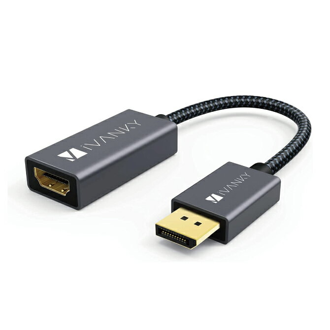 iVANKY VBJ21 20cm Grey Black DisplayPort Male to HDMI Female Adapter ディスプレイポート オス to HDMI メス アダプター 4K@60Hz 変換 アダプター 高解像度 映像 画像 音声 転送 ラップトップ パソコン 本体 モニター 送料無料