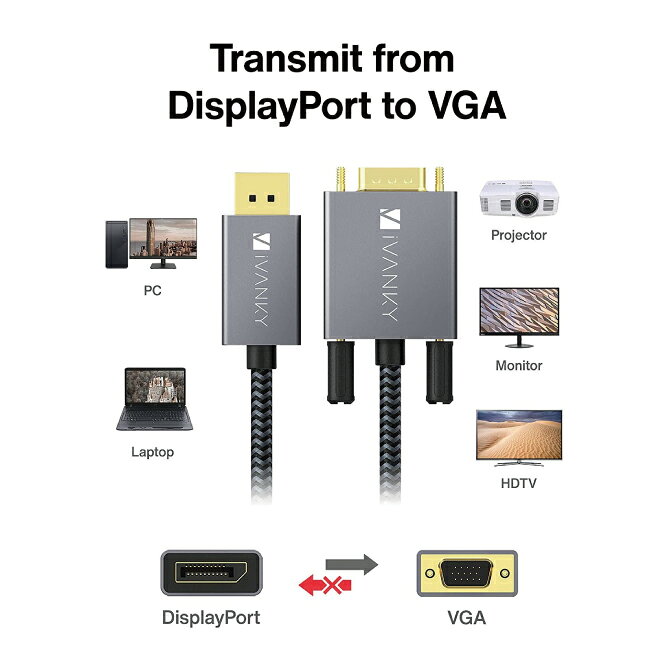 iVANKY VBC71 2m Gray & Black 1080P@60Hz DisplayPort to VGA Cable DPポート ノ...