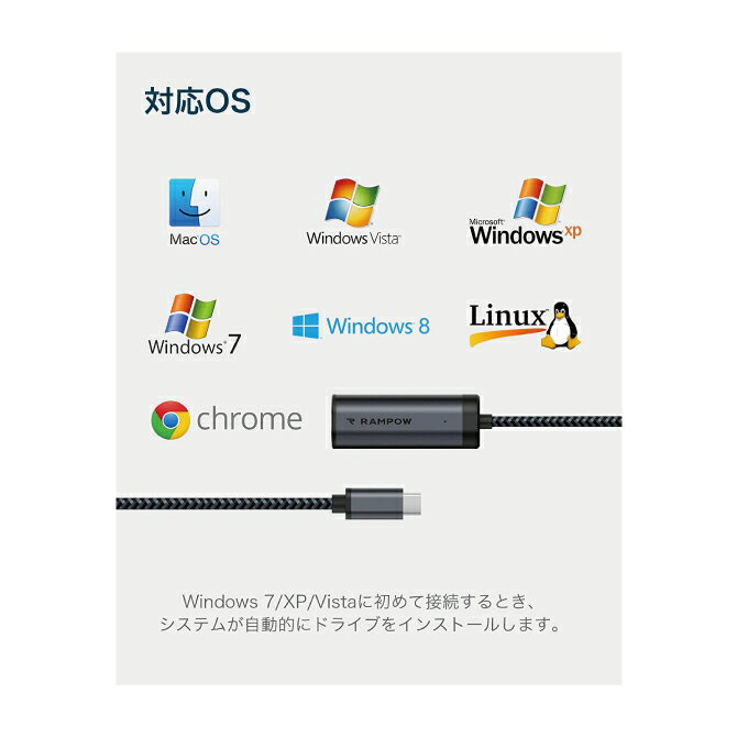 【送料無料】【RAMPOW】【Type-CtoRJ45Adapter】高速有線LANアダプターRJ45-Type-CWindowsMacOSLinuxNintendoSwitch携帯モード動作確認済み10/100/1000Mbpsイーサネット対応安定在宅勤務支援人気オススメ便利グッズ