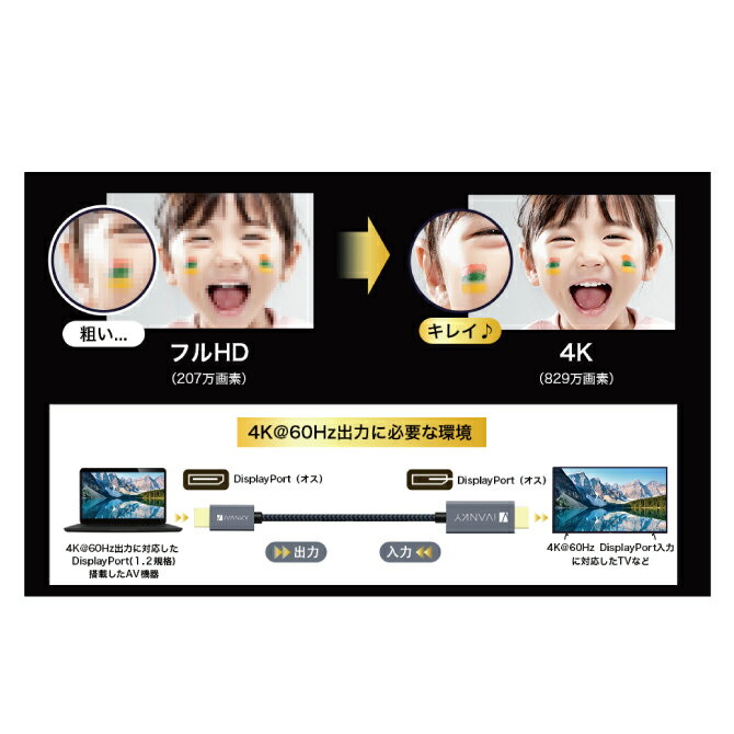 iVANKY VBC04 1m Gray & Black DisplayPort Cable �ǥ����ץ쥤�ݡ��� �����֥� 4K@60Hz ������ �ӥǥ� ���� ������� 144Hz �б� DP 1.2 ������ ��˥��� �ǥ����ץ쥤 �ѥ����� PC �͵� �������å� �������� ����̵��