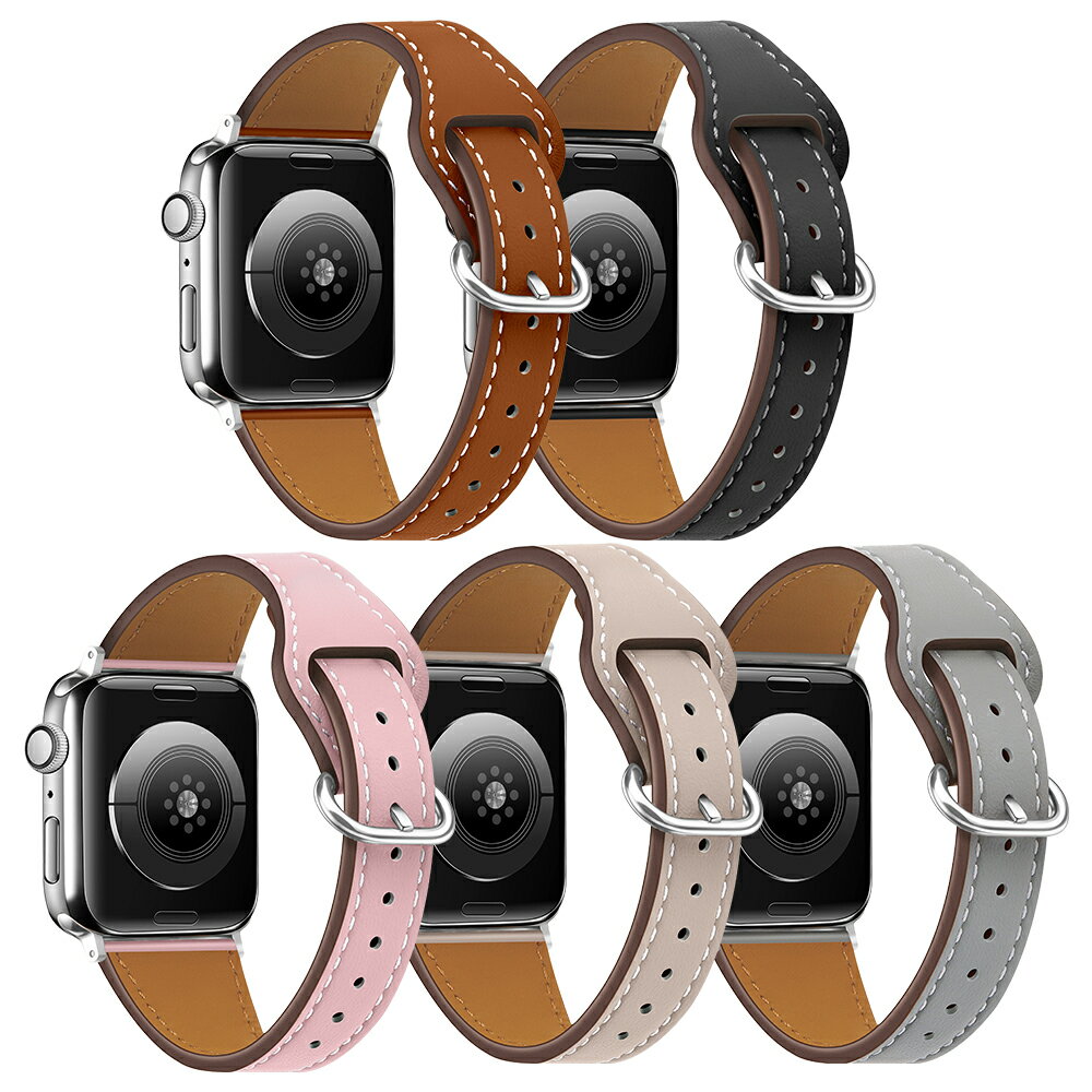 ROOX 本革 スリムウェーブ for Apple Watch 38/40/41mm スポーツバンド 本革 人気 ピンバックルレザー 細身 ワンポイント 高級感 楕円リング アクセント アップルウォッチ スマートウォッチ