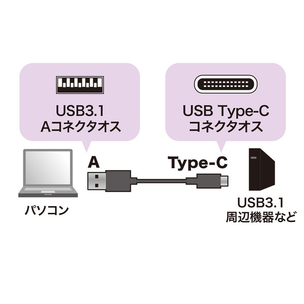 SANWA SUPPLY（サンワサプライ） USB3.1 Gen2 Type C-Aケーブル（ブラック・0.5m） KU31-CA05