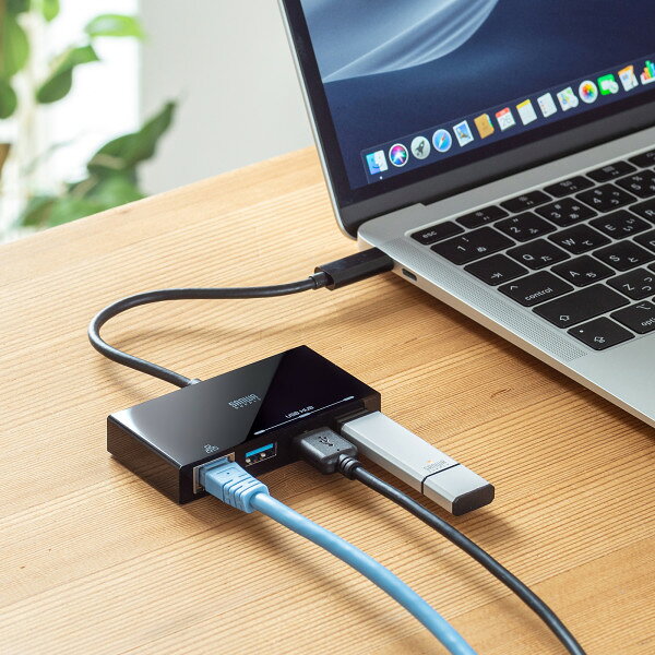 SANWA SUPPLY（サンワサプライ） USB Type-Cハブ付き ギガビットLANアダプタ USB-3...