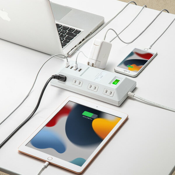 SANWA SUPPLY（サンワサプライ） USB充電ポート付きタップ 平型 ホワイト TAP-B109U-3WN