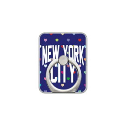 【送料無料】 スマホリング バンカーリング NYC マルチハートドットネイビー design by Moisture （クリア） 【SECOND SKIN】【セカンドスキン】【受注生産】【落下防止】【スマートフォンリング】