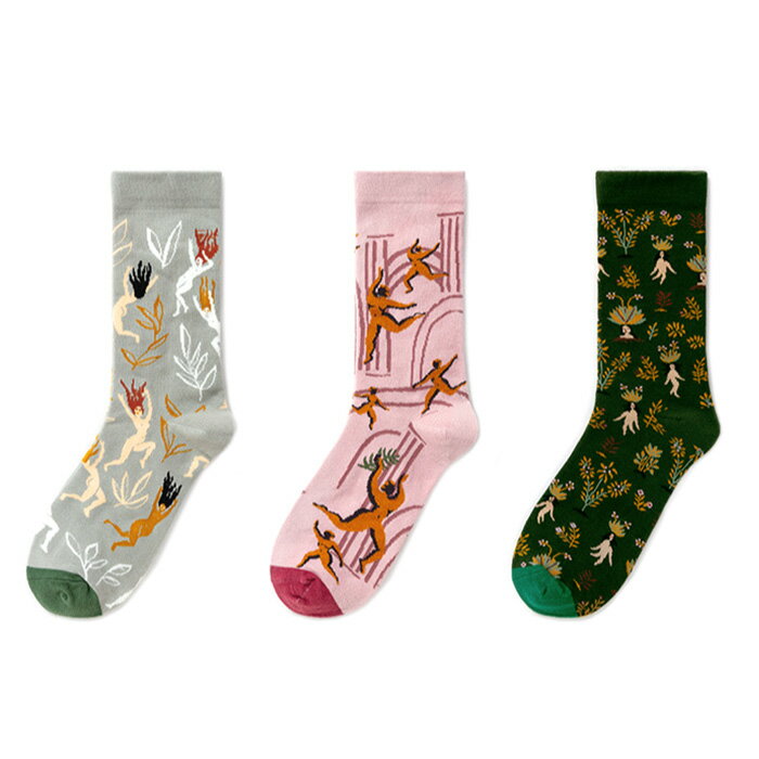 北欧 カラフル アートソックス カラフル アートソックス 油絵プリント おもしろい プリントソックス 伸..