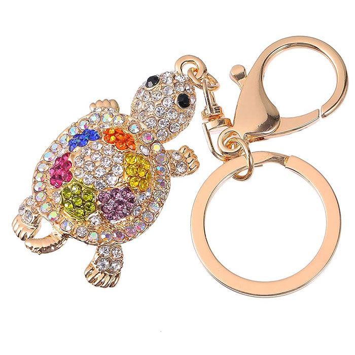 亀 縁起物 カメ キーリング バッグチャーム カラビナ付き キラキラ オシャレ 開運 幸運 長寿 お守り アクセサリー 贈り物 プレゼント 敬老の日 母の日 誕生日 お祝い キーホルダーの商品画像 2