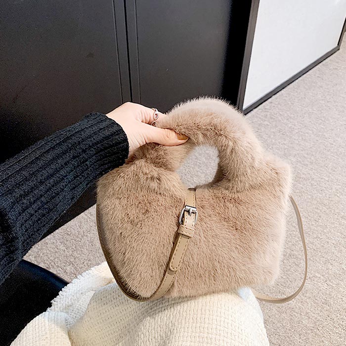 ミニショルダーバッグ フェイクファー エコファー ハンドバッグ ショルダーストラップ取り外し可能 長..