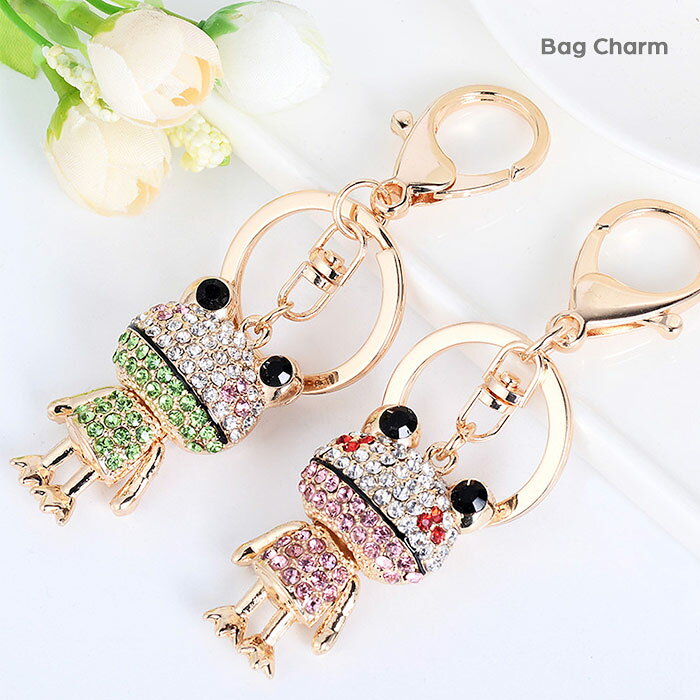 かえる 蛙 カエル キーホルダー バックチャーム キーリング ラインストーン プレゼント アクセサリー